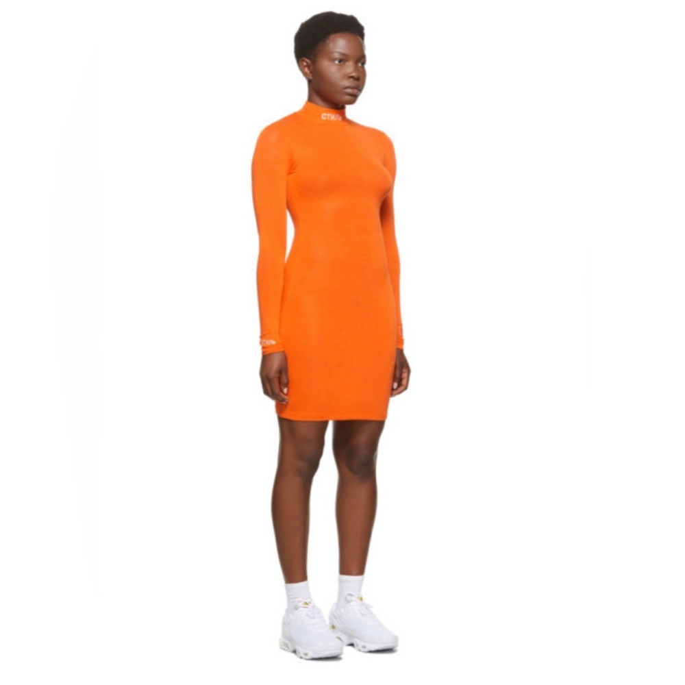 Orange Heron Preston turtleneck mini dress